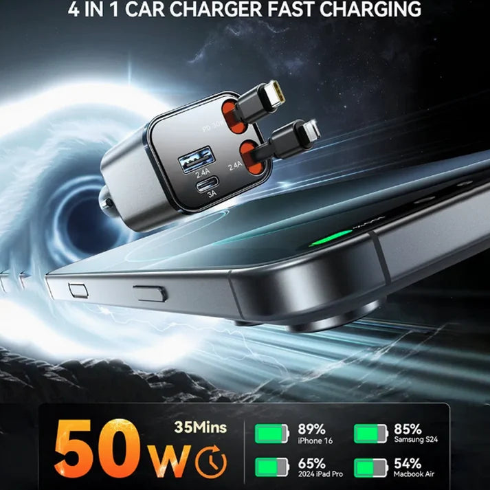AuraGleams JR-CCL05 50W 4-in-1 Retractable Car Charger